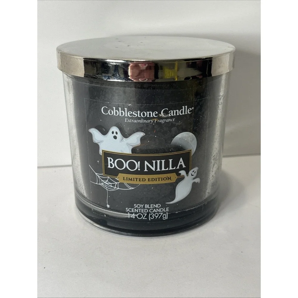 Cobblestone Candle Boo! Nilla Halloween 3 Wick 14 Oz Jar Limited Edition